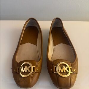 Michael Kors Brown Leather MK Circle Logo Flats, women’s size 8